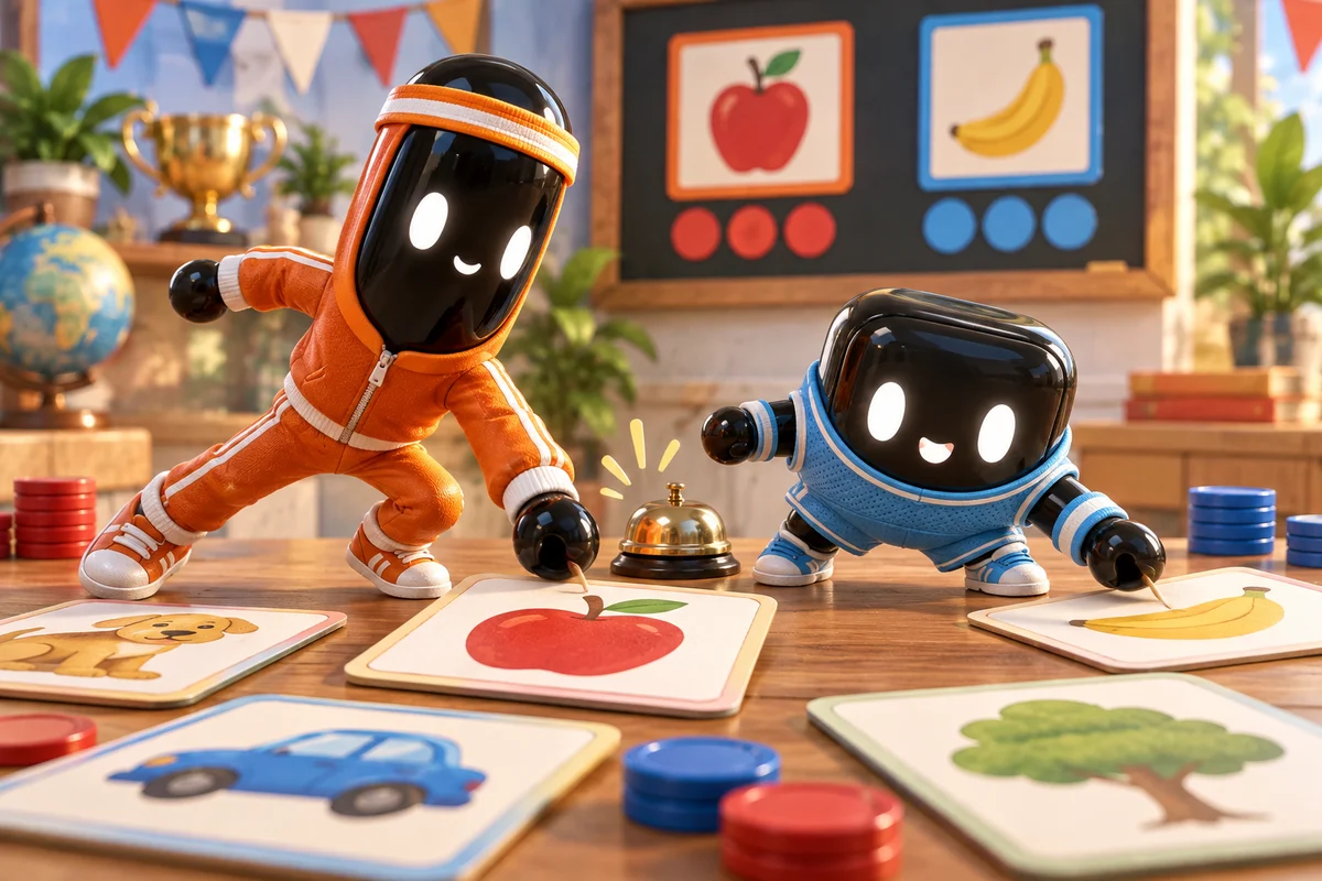 Dos compañeros preparados para un juego de vocabulario